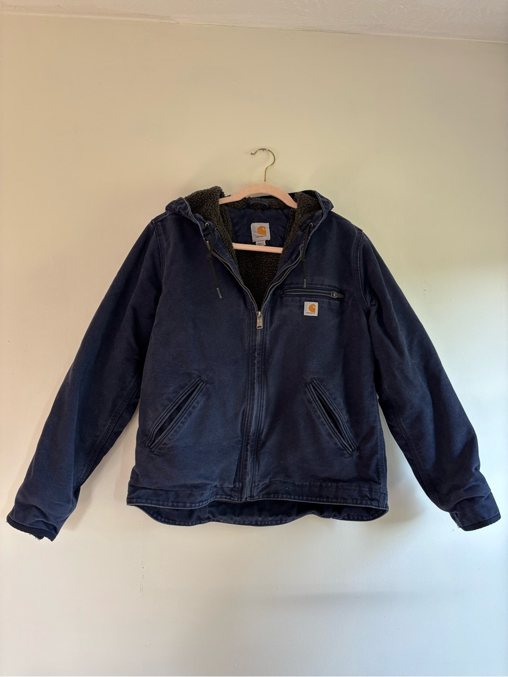 Carhartt Dark Blue Hooded Sherpa-Lined Puffer
